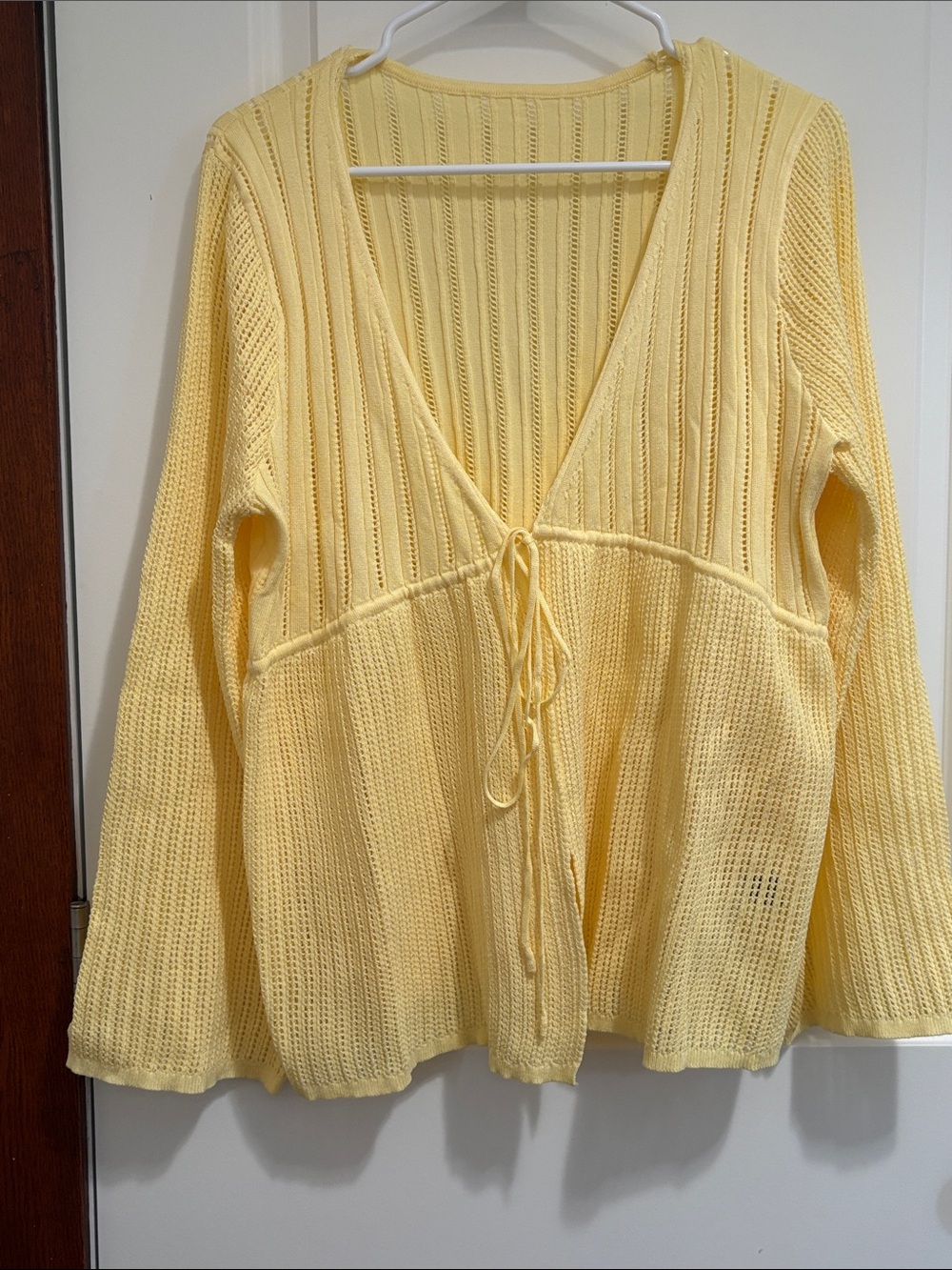 SHEIN Light Yellow Knit Tie-Front Cardigan